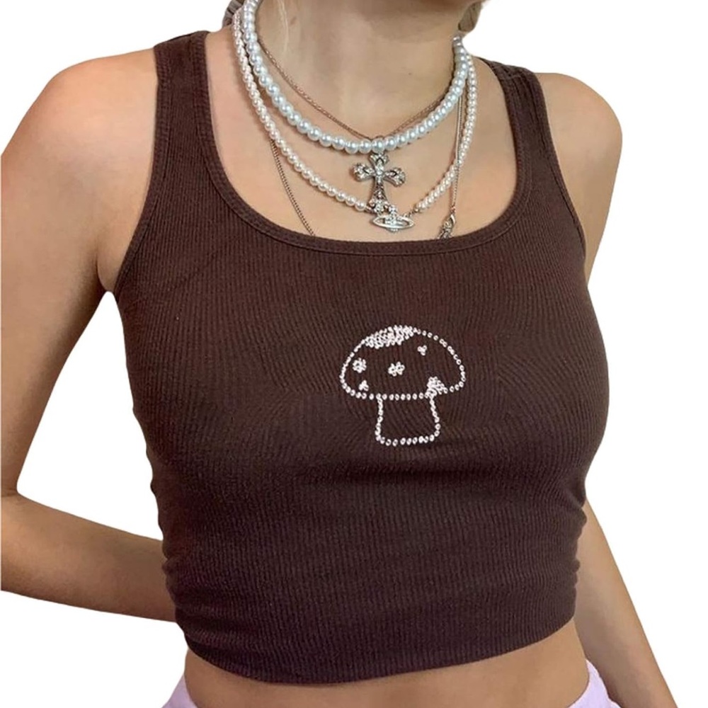 women’s sexy crop top y2k mushroom sleeveless camisole shirt spaghetti strap